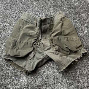 Wasted Co Shorts Womens X-Small Green Twill Cargo Fringe Elastic Waist Pocketsby